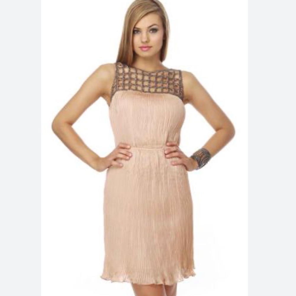 Gianni Bini Dress Beaded Pleated Fit & Flare Size Large Blush